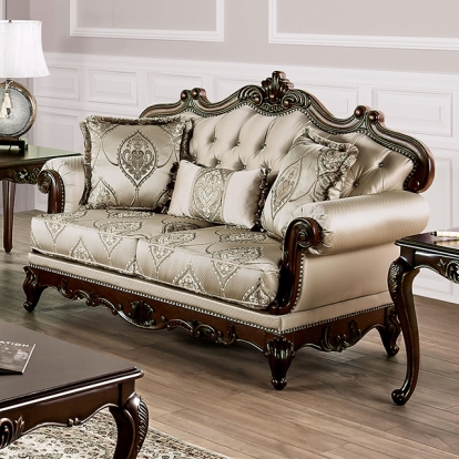 Furniture Of America Veracruz Traditional Dark Cherry/Beige Loveseat Model FM65002BG-LV