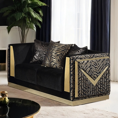 Furniture Of America Doriphei Glam Black Velvet/Gold Loveseat Model FM67000BK-LV