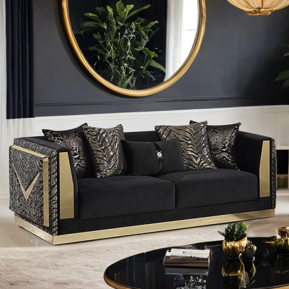 Furniture Of America Doriphei Glam Black Velvet/Gold Sofa Model FM67000BK-SF