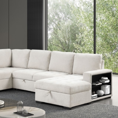 Furniture Of America Stockwell Contemporary Beige Sleeper Sofa Sectional Model FM6966BG-SECT
