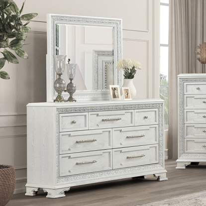 Furniture Of America Stella Mia Traditional Creamy White Dresser W/Jewelry Box Model FM70000WH-D