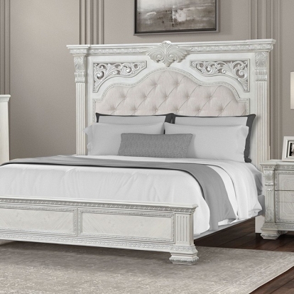 Furniture Of America Promenade Traditional Wire Brushed White Bed Model FM70001WH-Queen Bed
