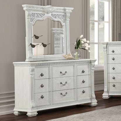 Furniture Of America Promenade Traditional Wire Brushed White Dresser W/Jewelry Box Model FM70001WH-D