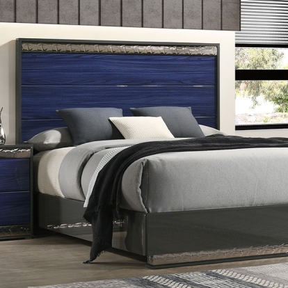 Furniture Of America Hartlepool Glam Ash Gray/Indigo Blue Bed Model FM7250BL-Queen Bed
