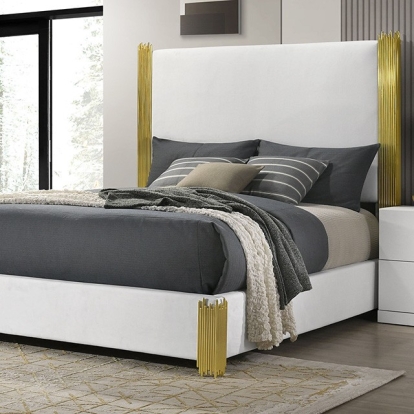 Furniture Of America Basildon Contemporary White/Gold, Dark Brown Bed Model FM7271WH-Queen Bed