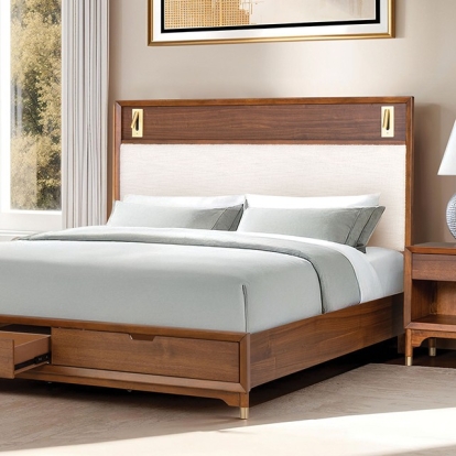Furniture Of America Hepburne Mid-Century Modern Walnut Bed Model FM74000WN-ST-Queen Bed