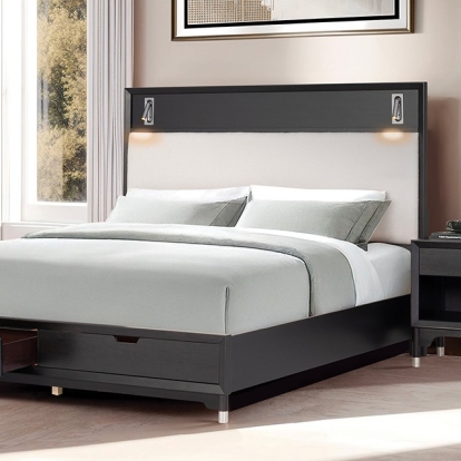 Furniture Of America Torrance Mid-Century Modern Black Bed Model FM74002BK-ST-Queen Bed