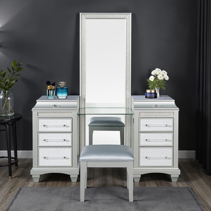 Furniture Of America Galea Glam Gray Vanity W/ Stool Model FM74006SV-V-SET