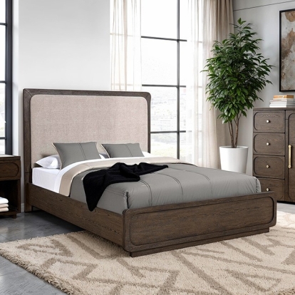 Furniture Of America Vellara Transitional Dark Walnut Bed Model FM74021DW-F-Queen Upholstered Panel Bed