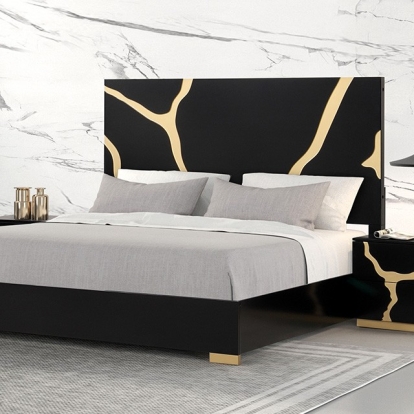 Furniture Of America Goldsberg Contemporary Black/Gold Bed Model FM7425BK-G-Queen Bed