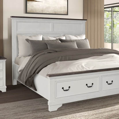 Furniture Of America Hampstead Modern Farmhouse White/Dark Brown Bed Model FM79014WH-Queen Bed