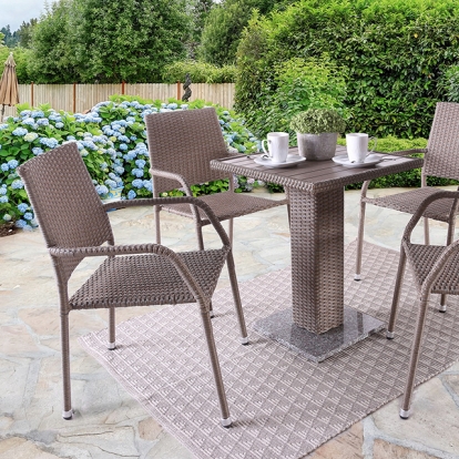 Furniture Of America Aminta Contemporary Natural Patio Bistro Set Model FM80004NT-5PC-05NT