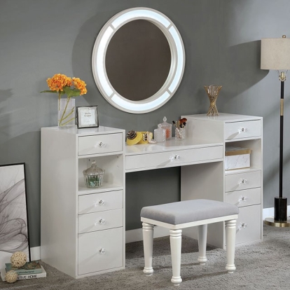 Furniture Of America Yasmine Glam Luminous White Vanity Set Model FOA-DK5683WH-PK