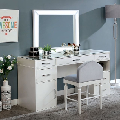 Furniture Of America Vickie Glam White Vanity Set Model FOA-DK5684WH-PK