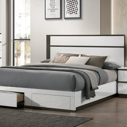Furniture Of America Birsfelden Contemporary White/Metallic Gray Bed Model FOA7225WH-DR-E.King Bed
