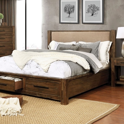 Furniture Of America Coney Transitional Walnut/Tan Bed Model FOA7881-Cal.King Bed