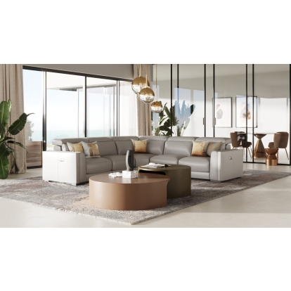 LA Furniture Frazier Modern Light Grey Leather Sectional Sofa with 3 Recliners VGKM-KM268H-LG-GRY-SECT Contemporary Style by Vig Furnitrue Number 80075|80075A|80075B Catch Home Goods