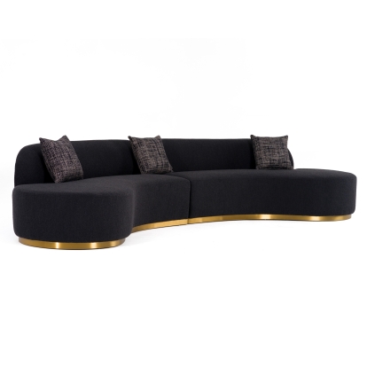 LA Furniture Frontier Glam Black Fabric Curved Sectional Sofa with Grey Pillows VGOD-ZW-943-BLK Contemporary Style by Vig Furnitrue Number 82238|82238A Catch Home Goods