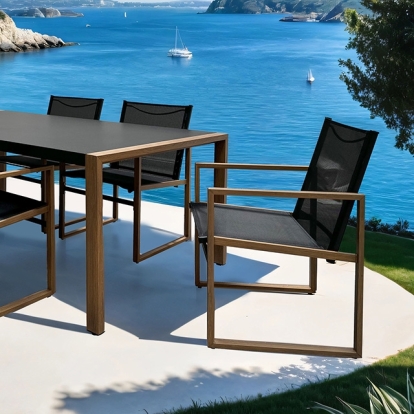 Furniture Of America Oswego Contemporary Black/Natural 8 Pc. Outdoor Dining Set Model GM-2040-7PC