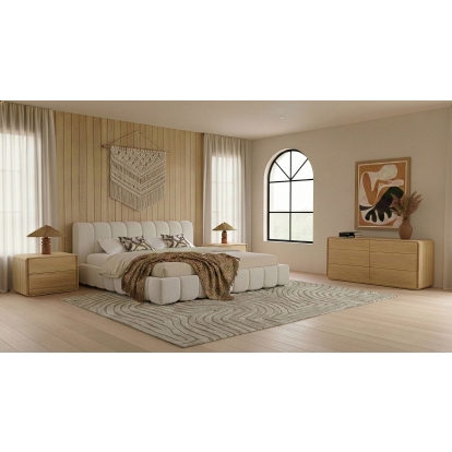 LA Furniture Eastern King Harris + Dustin Modern Off-White Fabric + Natural Oak 4-Piece Bedroom Set VGKK-KF.B2032-DUSNAT-4PC-EK Contemporary Style by Vig Furnitrue Number 86284 Catch Home Goods