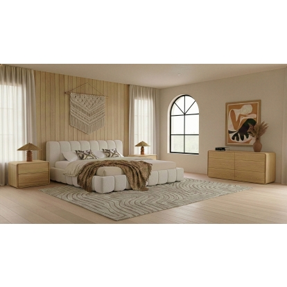 LA Furniture Harris + Dustin Modern Off-White Fabric + Natural Oak 4-Piece Bedroom Set VGKK-KF.B2032-DUSNAT-4PC Contemporary Style by Vig Furnitrue Number 86283|86284 Catch Home Goods