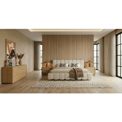 LA Furniture Harris + Dustin Modern Off-White Fabric + Natural Oak 4-Piece Bedroom Set VGKK-KF.B2032-DUSNAT-4PC Contemporary Style by Vig Furnitrue Number 86283|86284 Catch Home Goods