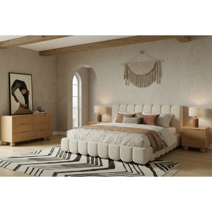 LA Furniture Queen Harris + Winters Modern Off-White Fabric + Natural Oak 4-Piece Bedroom Set VGWD-HARRIS-WINTERS-SET-Q Contemporary Style by Vig Furnitrue Number 86012 Catch Home Goods