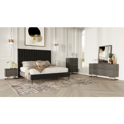LA Furniture Hemlock Howard- Modern Dark Grey Velvet and Shagreen Grey Q Bedroom Set VGKKB606-GRY-H-SET-Q Contemporary Style by Vig Furnitrue Number 80230 Catch Home Goods