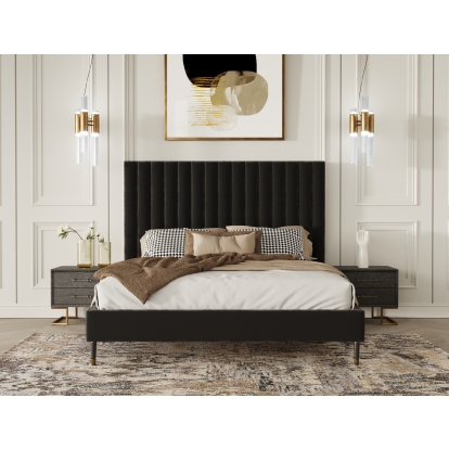 LA Furniture Hemlock Howard- Modern Dark Grey Velvet and Shagreen Grey Q Bedroom Set VGKKB606-GRY-H-SET-Q Contemporary Style by Vig Furnitrue Number 80230 Catch Home Goods
