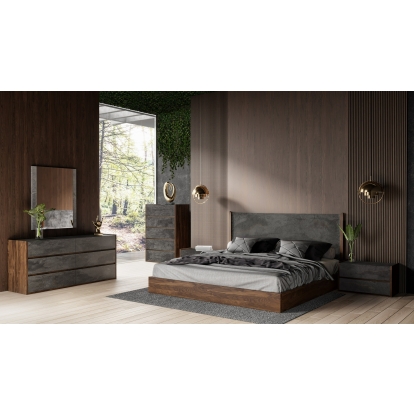 LA Furniture Eastern King Rado Modern Walnut & Volcanic Slate 4-Piece Bedroom Set VGACRADO-WAL-4PC-SET-EK Contemporary Style by Vig Furnitrue Number 85607 Catch Home Goods