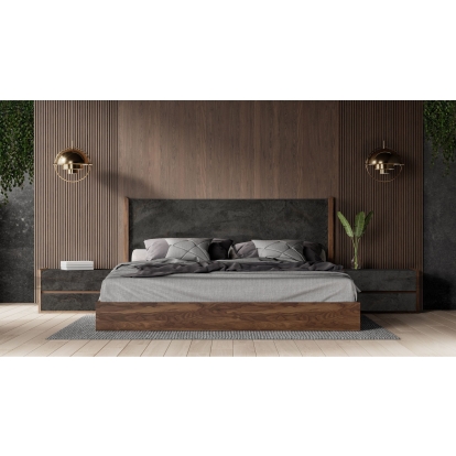 LA Furniture Rado Modern Walnut & Volcanic Slate Bed VGACRADO-WAL-BED Contemporary Style by Vig Furnitrue Number 77680A|77189A|78937A Catch Home Goods
