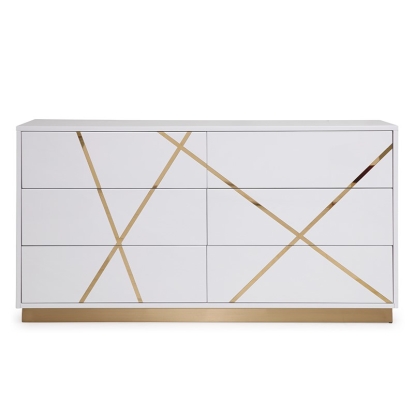 LA Furniture Nixa Modern Wide White and Gold Dresser VGVCJ1909-D-WHT-1-W Contemporary Style by Vig Furnitrue Number 80124 Catch Home Goods