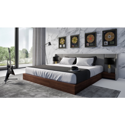 LA Furniture Janice Modern Grey Fabric and Walnut Bed and Nightstands VGMA-BR-88-BED Contemporary Style by Vig Furnitrue Number 76516|76517 Catch Home Goods