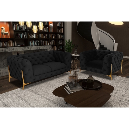 LA Furniture Quincey Transitional Black Velvet Loveseat VGKNK8520-LV-BLK Contemporary Style by Vig Furnitrue Number 80336 Catch Home Goods