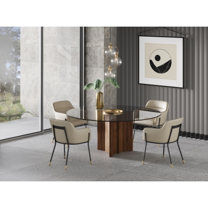 LA Furniture Kaye Modern Walnut + Glass 71" Round Dining Table VGBBMI2102A-BRN-DT Contemporary Style by Vig Furnitrue Number 79027 Catch Home Goods
