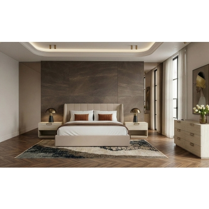 LA Furniture Eastern King Kiro + Lago Modern Tan Fabric + Faux Travertine 4-Piece Bedroom Set VGMA-BR-176-LAGO-4PC-EK Contemporary Style by Vig Furnitrue Number 86300 Catch Home Goods