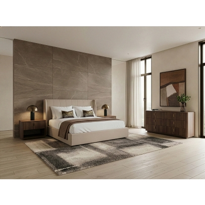 LA Furniture Eastern King Kiro + Roma Modern Tan Fabric + Walnut 4-Piece Bedroom Set VGMA-BR-176-ROMA-WAL4PC-EK Contemporary Style by Vig Furnitrue Number 86298 Catch Home Goods