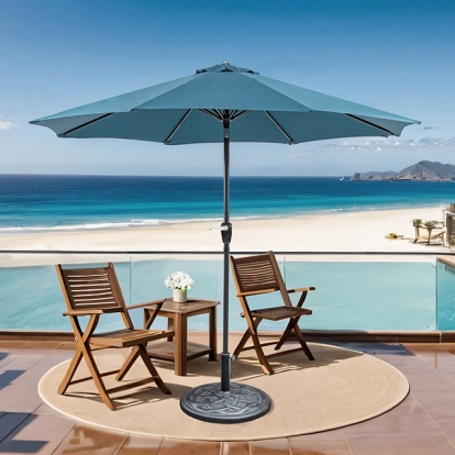 Furniture Of America Soli Contemporary Blue 9' Outdoor Umbrella W/ Auto Tilt + 21" Round Base Model LA-A009BL+BASE