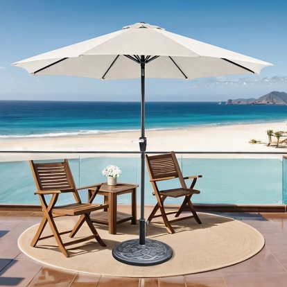 Furniture Of America Soli Contemporary Beige 9' Outdoor Umbrella W/ Auto Tilt + 21" Round Base Model LA-A009SV+BASE
