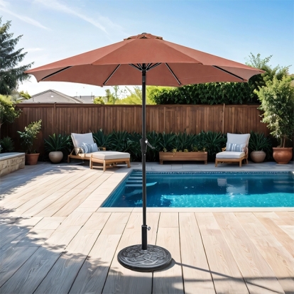 Furniture Of America Tano Contemporary Burgundy 9' Outdoor Umbrella + 21" Round Base Model LA-A010RD+BASE