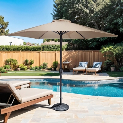 Furniture Of America Lali Contemporary Beige 9 Ft Outdoor Umbrella + 21" Round Base Model LA-A027BG+BASE