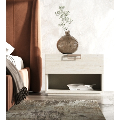 LA Furniture Roma + Lago Modern Burnt Orange Velvet + Faux Travertine Bed + Nightstands Set VGAC-ROMALAGO-3PC-SET Contemporary Style by Vig Furnitrue Number 85644|85645 Catch Home Goods