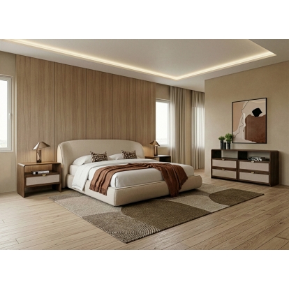 LA Furniture Eastern King Lambert + Emilio Modern Beige Fabric + Walnut + Burlap 4-Piece Bedroom Set VGEV-A129-BR-177-BGE-EK Contemporary Style by Vig Furnitrue Number 86286 Catch Home Goods
