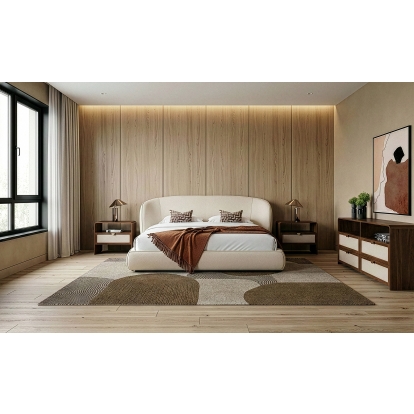 LA Furniture Lambert + Emilio Modern Beige Fabric + Walnut + Burlap 4-Piece Bedroom Set VGEV-A129-BR-177-BGE Contemporary Style by Vig Furnitrue Number 86285|86286 Catch Home Goods