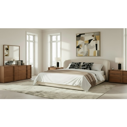 LA Furniture Eastern King Lambert + Berlin Modern Beige Fabric + Walnut 4-Piece Bedroom Set VGMA-LAMBERT-BERLIN-SET-EK Contemporary Style by Vig Furnitrue Number 86015 Catch Home Goods