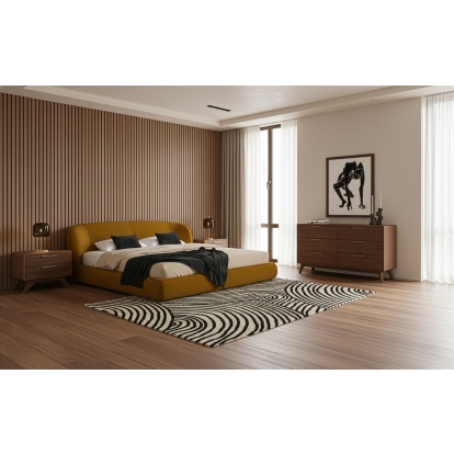 LA Furniture Lambert + Soria Modern Burnt Orange Fabric + Walnut 4-Piece Bedroom Set VGEV-A129-BR-32-ORGWAL Contemporary Style by Vig Furnitrue Number 86287|86288 Catch Home Goods