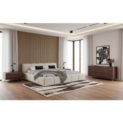 LA Furniture Lamont + Brooklyn Modern Beige Fabric + Walnut 4-Piece Bedroom Set VGKK-KF.B1051-BROOK-4PC Contemporary Style by Vig Furnitrue Number 86304|86304A|86305|86305A Catch Home Goods