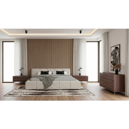 LA Furniture Eastern King Lamont + Brooklyn Modern Beige Fabric + Walnut 4-Piece Bedroom Set VGKK-KF.B1051-BROOK-4PC-EK Contemporary Style by Vig Furnitrue Number 86305|86305A Catch Home Goods