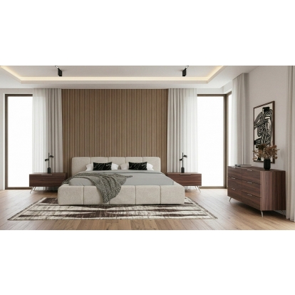 LA Furniture Lamont + Brooklyn Modern Beige Fabric + Walnut 4-Piece Bedroom Set VGKK-KF.B1051-BROOK-4PC Contemporary Style by Vig Furnitrue Number 86304|86304A|86305|86305A Catch Home Goods
