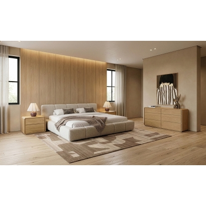 LA Furniture Eastern King Lamont + Dustin Modern Beige Fabric + Natural Oak 4-Piece Bedroom Set VGKK-KF1051-DUSNAT-SET-EK Contemporary Style by Vig Furnitrue Number 86290|86290A Catch Home Goods
